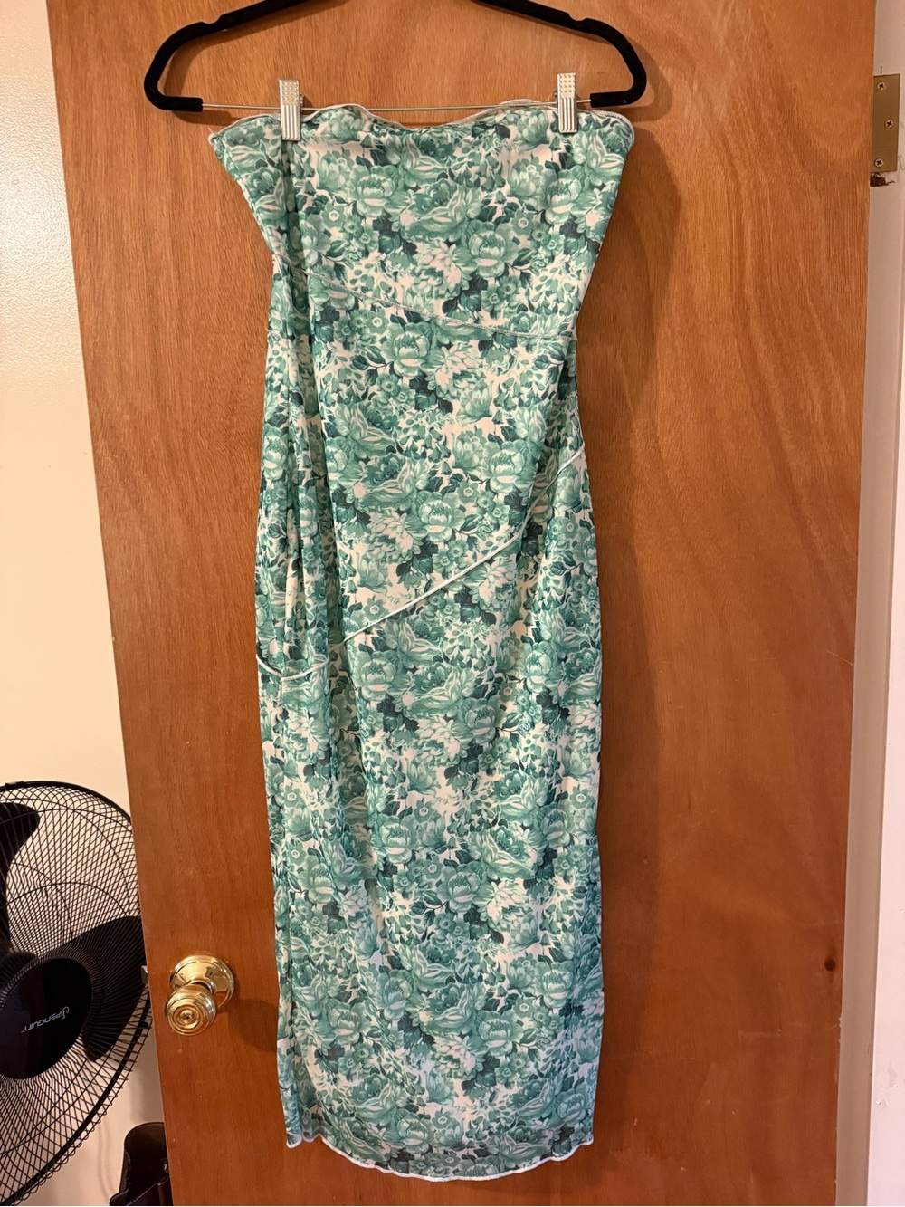 Showpo Strapless Floral Midi Dress in Green and White